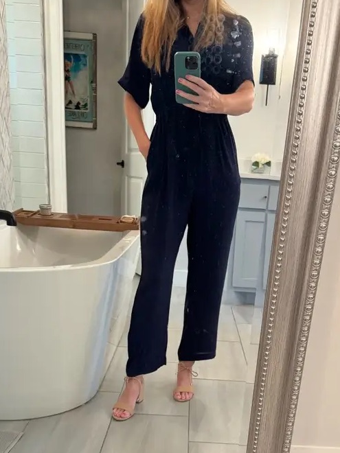 Thakoon Navy Short Sleeve Romper One Piece Collared Jumpsuit